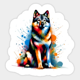 Vibrant Norwegian Elkhound in Colorful Splash Paint Style Sticker